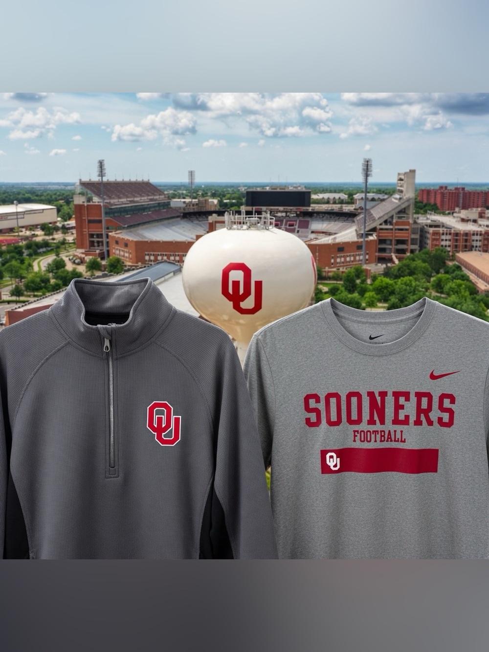 Bundle - Nike Sooners Football Gray XL T-Shirt + Spyder Gray XL 1/4 Zip Pullover